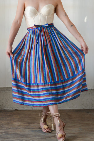 Royal Silk Stripe Top Skirt Silk Set