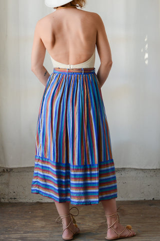 Royal Silk Stripe Top Skirt Silk Set