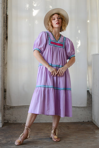 Lavender Cotton Patchwork Tiered Dress