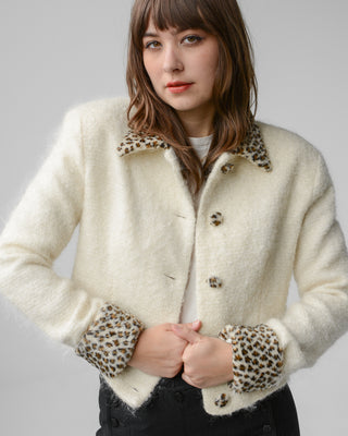 Caché Mohair Cheetah Trim Crop Jacket