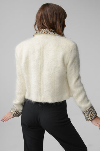 Caché Mohair Cheetah Trim Crop Jacket