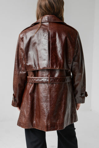 Rich Walnut Leather Trench Coat
