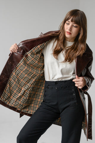 Rich Walnut Leather Trench Coat
