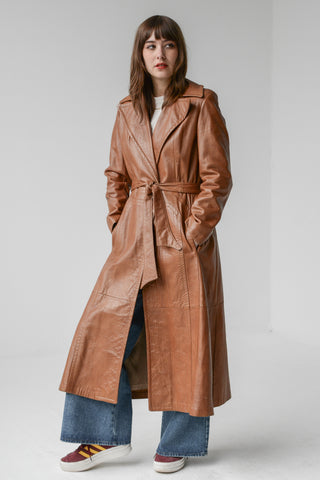 Buttery Caramel Leather Trench Coat