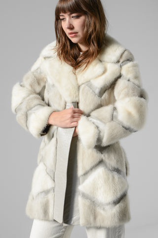 Stunning Diamond Silver Mink Leather Coat
