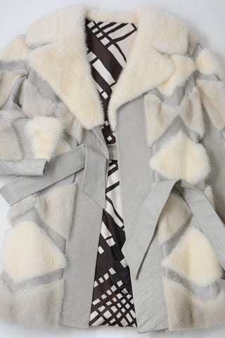 Stunning Diamond Silver Mink Leather Coat