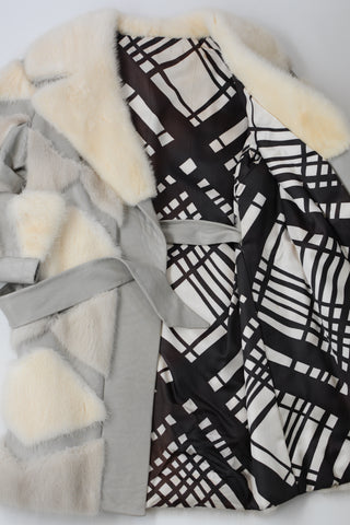 Stunning Diamond Silver Mink Leather Coat