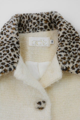 Caché Mohair Cheetah Trim Crop Jacket