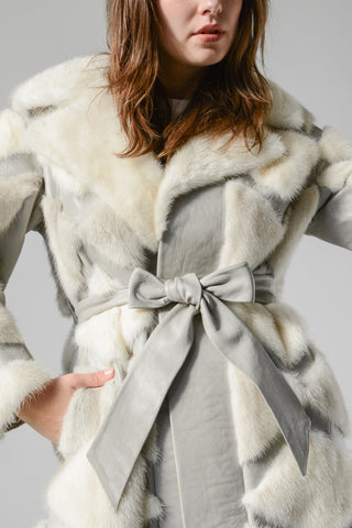 Stunning Diamond Silver Mink Leather Coat