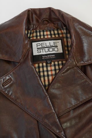 Rich Walnut Leather Trench Coat