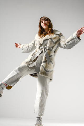 Stunning Diamond Silver Mink Leather Coat