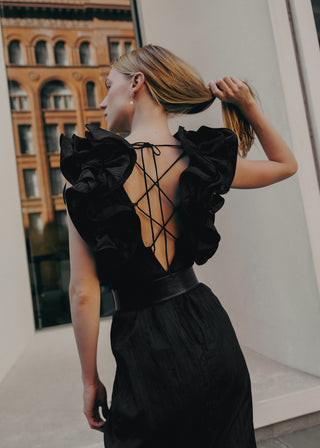 Avante Garde Origami Ruffle Deep V Dress