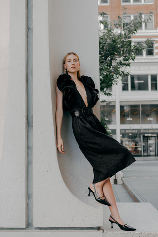 Avante Garde Origami Ruffle Deep V Dress