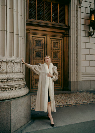 STUNNING Rocco D'Amelio Ivory Pleated Leather Rabbit Fur Coat