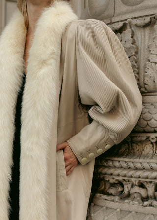 STUNNING Rocco D'Amelio Ivory Pleated Leather Rabbit Fur Coat