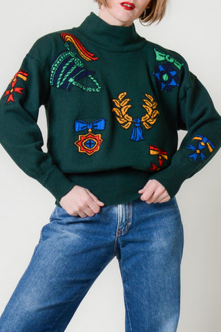 80s Escada Emerald Wool Novelty Sweater