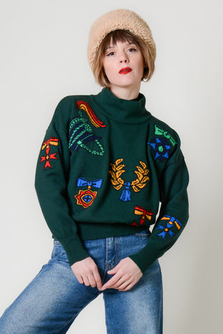 80s Escada Emerald Wool Novelty Sweater