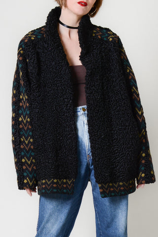 Rare Curly Wool Knit Trim Coat