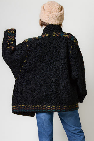 Rare Curly Wool Knit Trim Coat