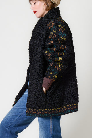 Rare Curly Wool Knit Trim Coat