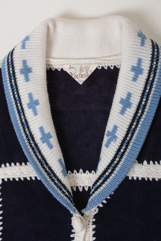 70s Suede Patchwork Crochet Cardigan