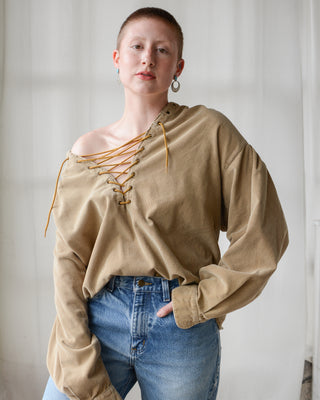 Corset Lace Front Corduroy Shirt