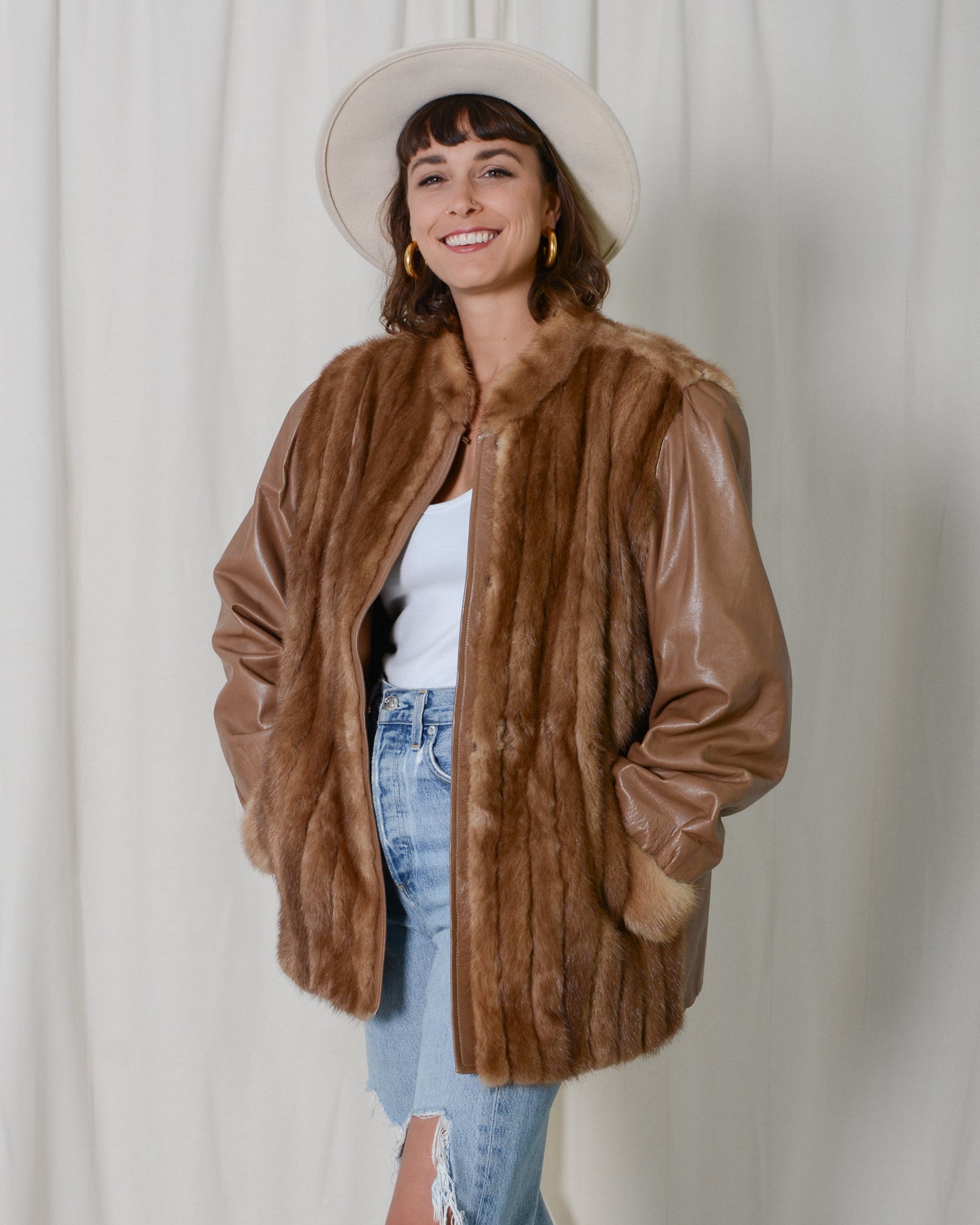 Almond Mink 80s Leather Jacket
