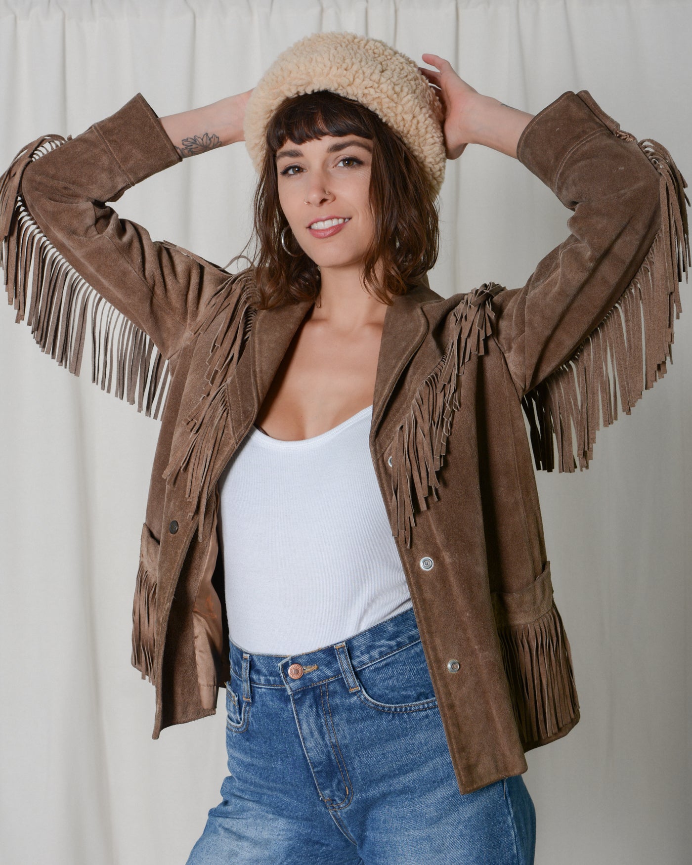 Distressed 70s Suede Fringe Jacket Cloud Vintage
