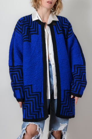 Cobalt & Black Geometric Wool Cardigan