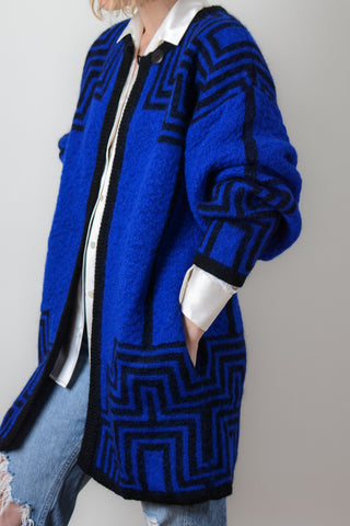 Cobalt & Black Geometric Wool Cardigan