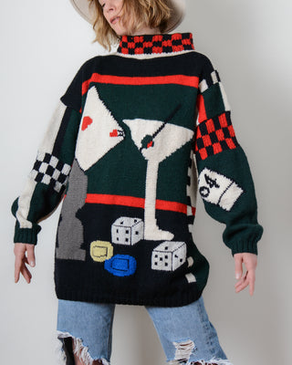 Rare Berek Martini Casino Novelty Wool Sweater