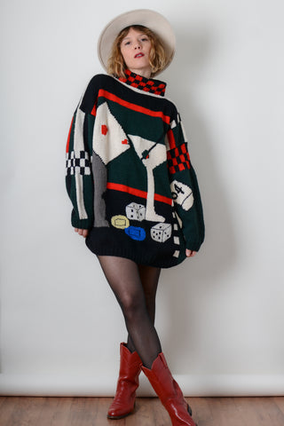 Rare Berek Martini Casino Novelty Wool Sweater