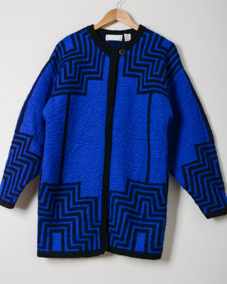 Cobalt & Black Geometric Wool Cardigan