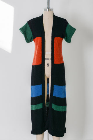 Mohair Wool Stripe Long Cardigan