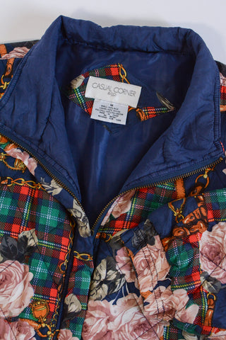 Equestrain Rose Plaid Quilted Silk Bomber