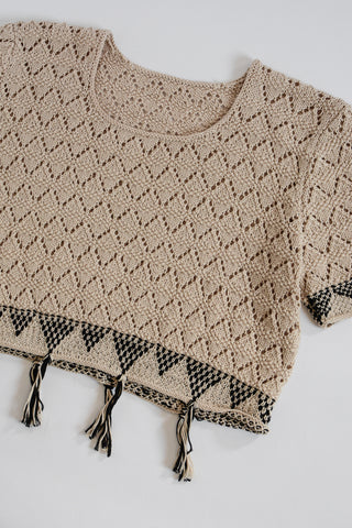 Creamy Zig Zag Crochet Fringe Crop Top