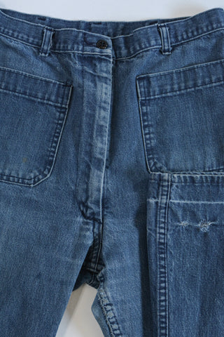 70s Navy Dungaree Wide Leg Jeans ~ 29W