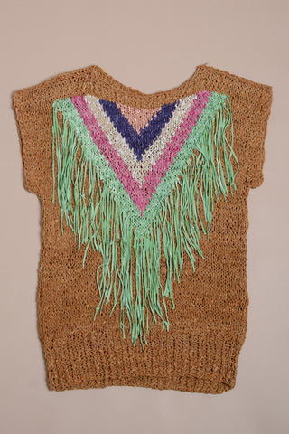 Colorful Fringe Woven Leather Top