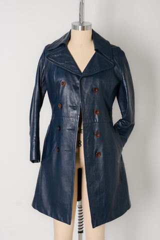 Rad Navy Leather Trench Coat
