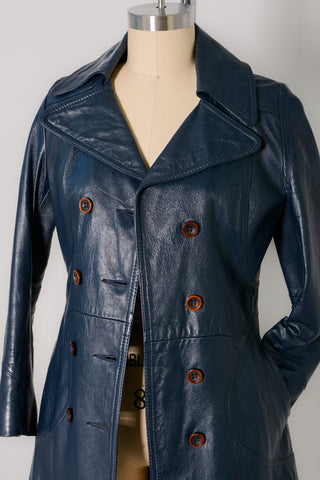 Rad Navy Leather Trench Coat