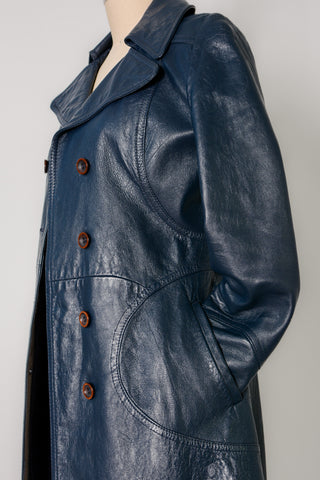 Rad Navy Leather Trench Coat