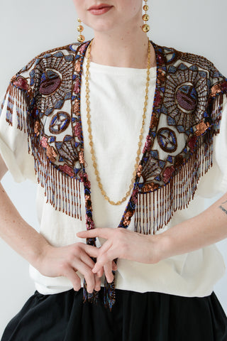 Stunning Beaded Fringe Sheer Capelet