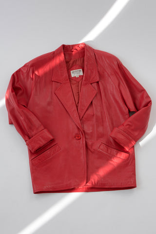 80s Nordstrom Red Buttery Leather Blazer