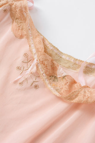 Antique Lace Embroidered Peach Step In Romper
