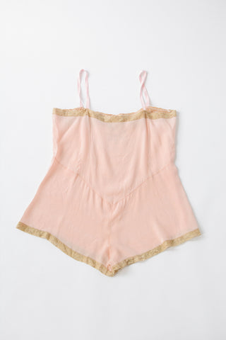 Antique Lace Embroidered Peach Step In Romper