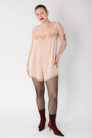 Antique Lace Embroidered Peach Step In Romper