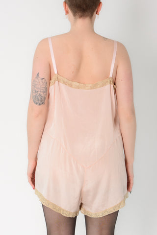 Antique Lace Embroidered Peach Step In Romper