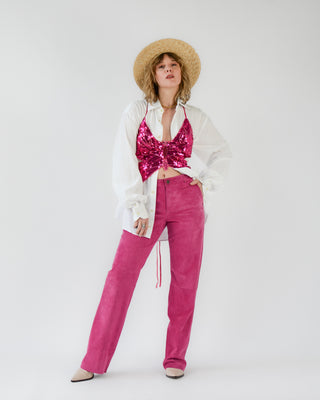 Hot Pink Suede Mid Rise Pants ~ 31W