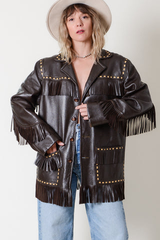 Dark Chocolate Deerskin Fringe Leather Jacket