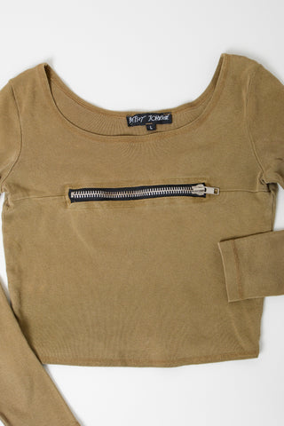 Betsey Johnson Grunge Zipper Crop Tee